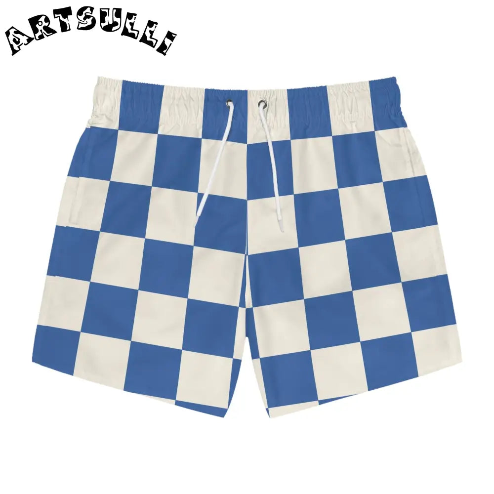JAKKOUTTHEBXX Checkerboard Blue Swim Trunks (AOP) JAKKOUTTHEBXX