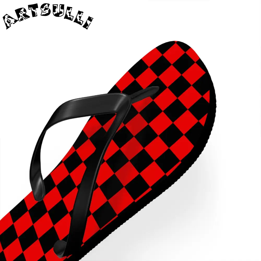 JAKKOUTTHEBXX Checkerboard Red and Black Flip Flops JAKKOUTTHEBXX