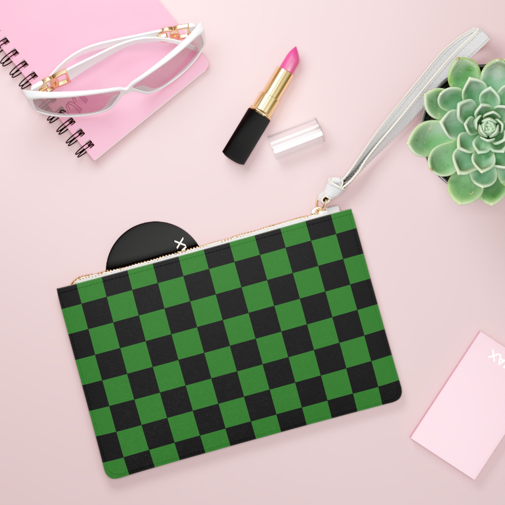 Checkerboard Green and Black Clutch Bag, Artsulli - Art is Long, Life is Short, Bags, , , , , , , 