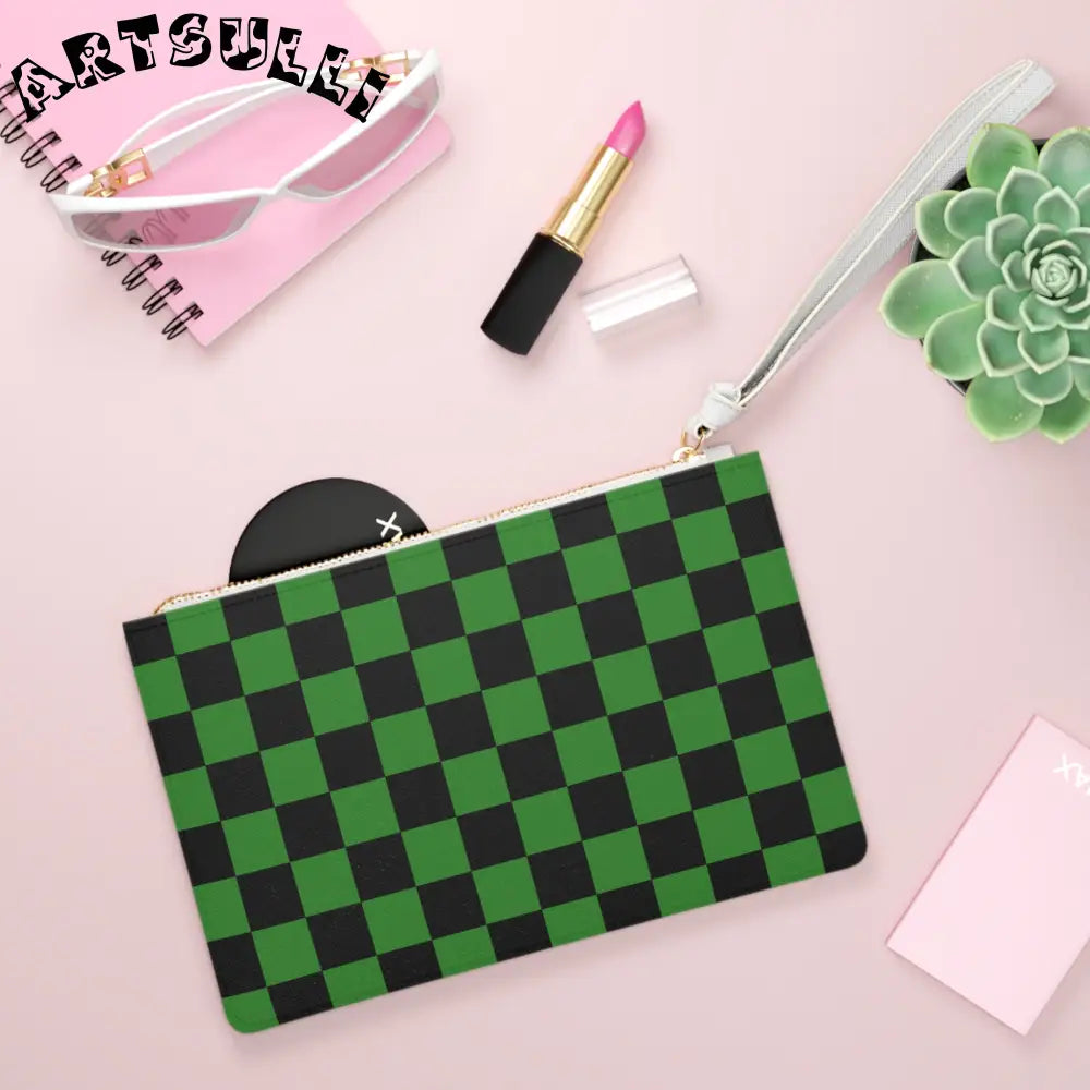 JAKKOUTTHEBXX Checkerboard Green and Black Clutch Bag JAKKOUTTHEBXX