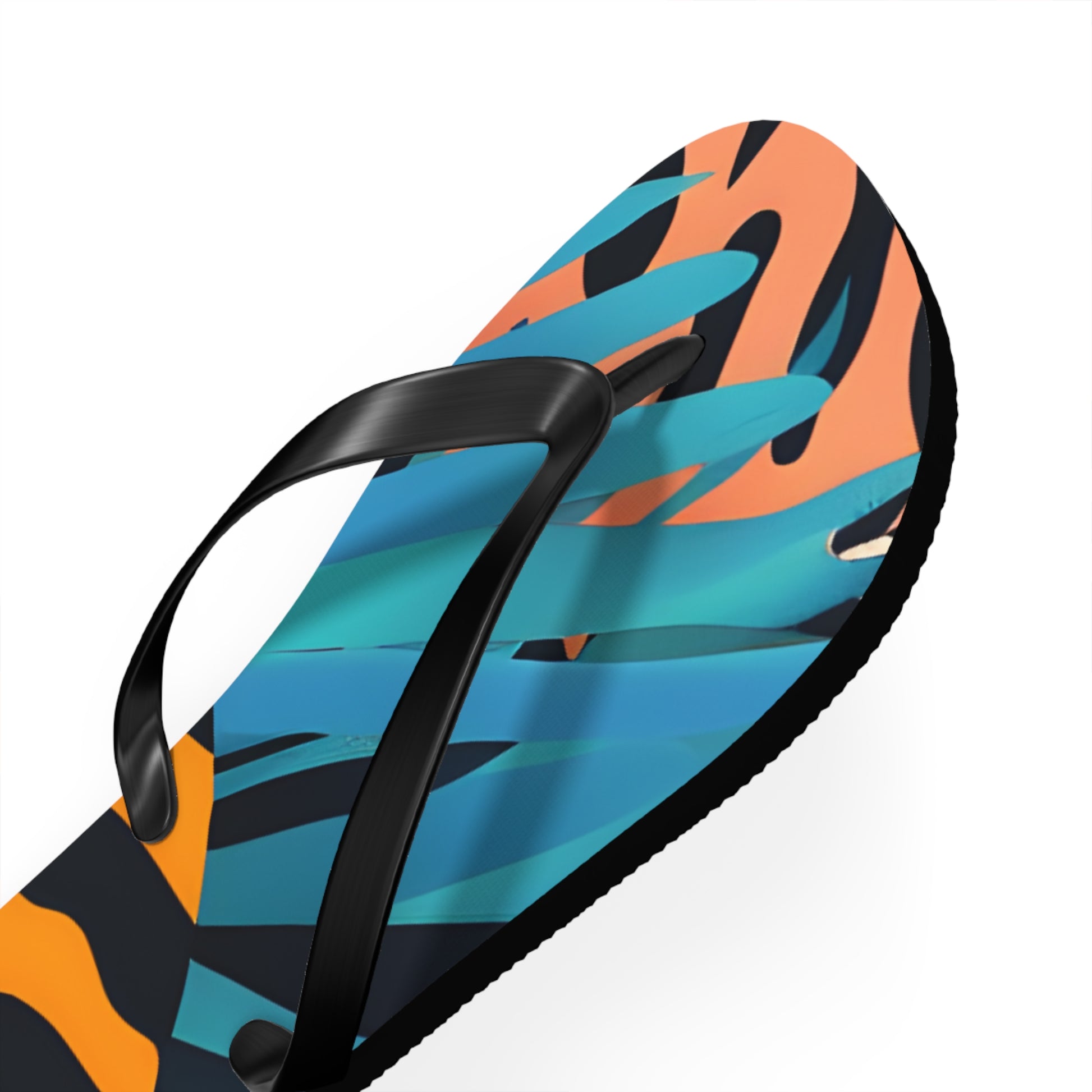 Palm Leaves x Zebra Stripes x  Tiger Stripes Orange and Blue Flip Flops, Artsulli - Art is Long, Life is Short, Shoes, , , , , , , 