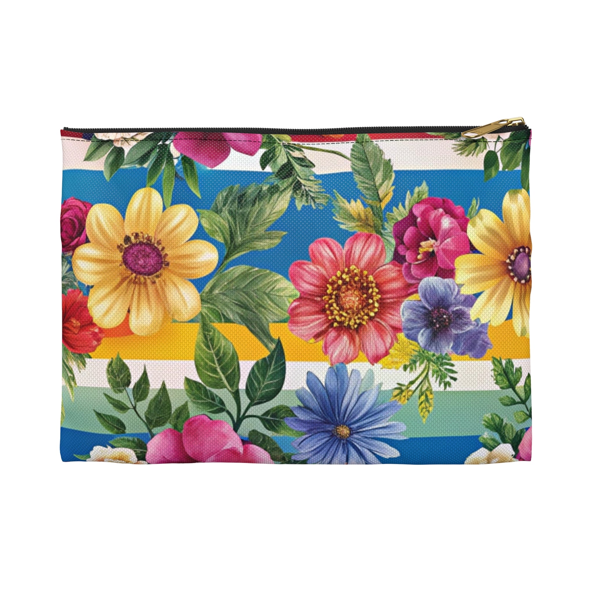 Floral Stripe 4K II Accessory Pouch, Artsulli - Art is Long, Life is Short, Bags, Size, Small, Color, Black zipper, , , 26470823053725578823