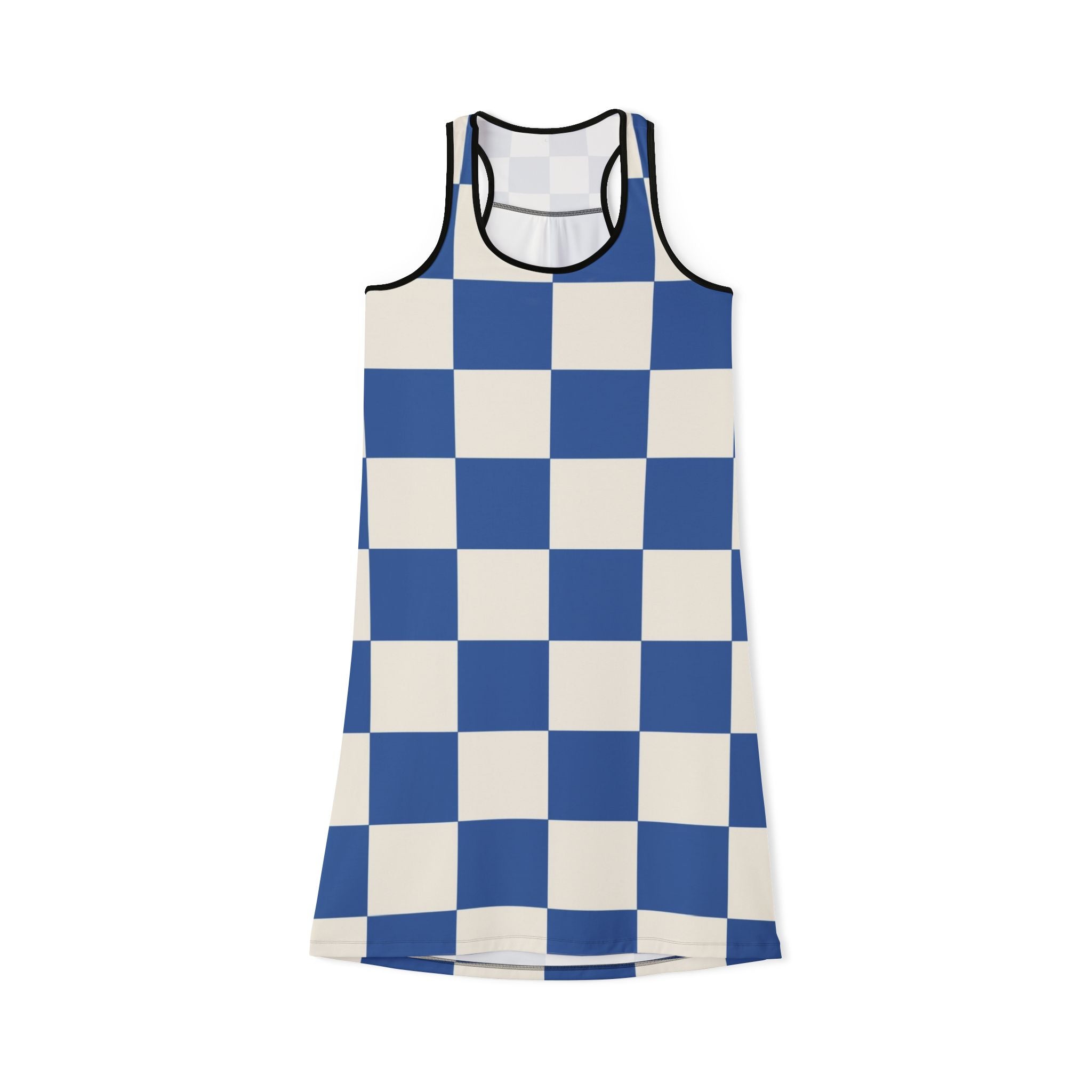 Checkerboard Blue Women's Racerback Dress (AOP), Artsulli - Art is Long, Life is Short, Tank Top, Size, XS, Color, Black, , , 27646231386720292456