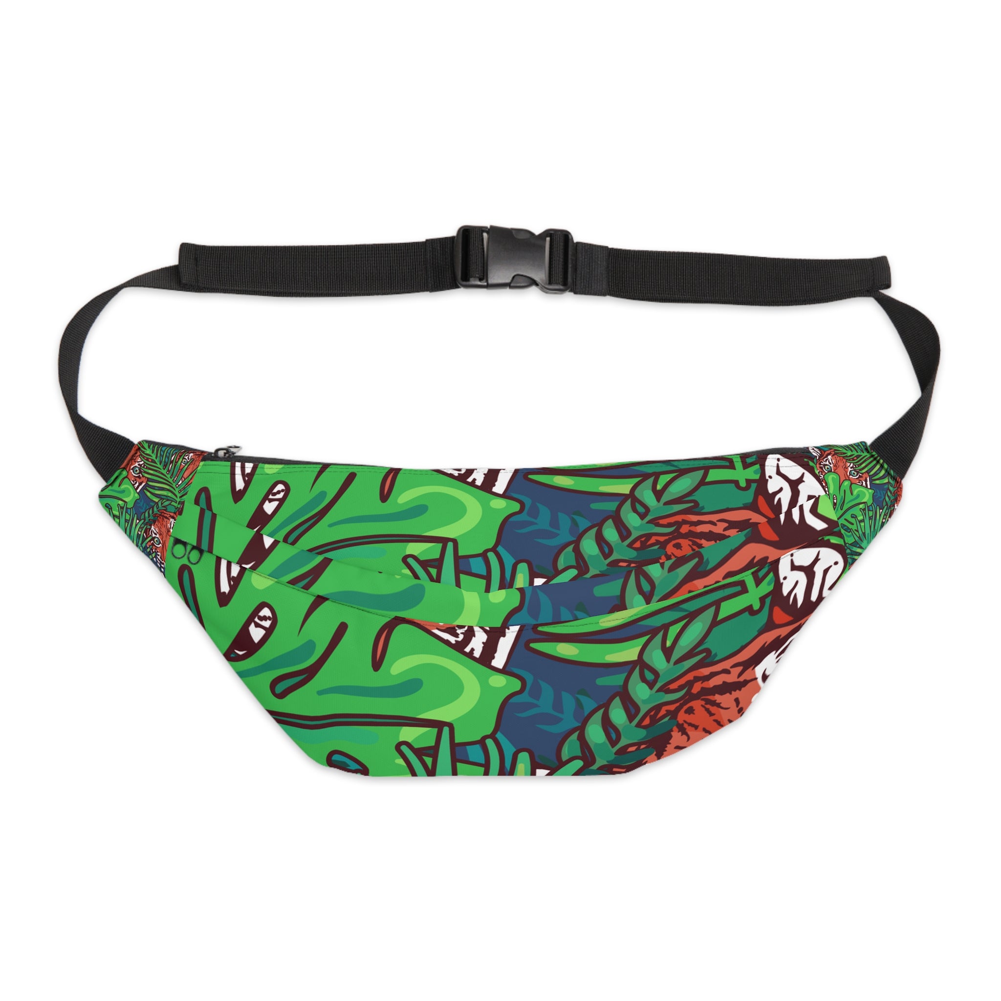 Tropical Jungle Tigers Blue and Green Large Fanny Pack, Artsulli - Art is Long, Life is Short, Bags, Size, 8" × 9" × 4'', , , , , 14292604319269