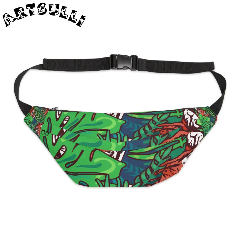 JAKKOUTTHEBXX Tropical Jungle Tigers Blue and Green Large Fanny Pack