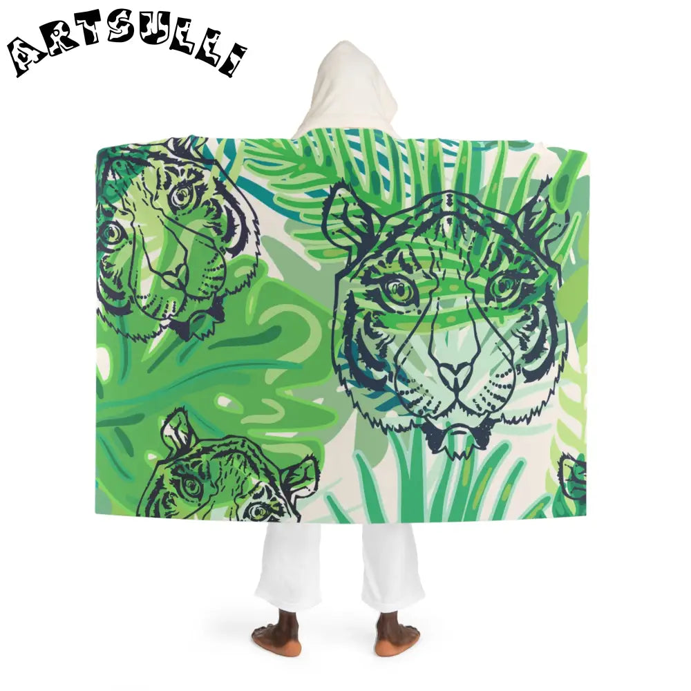 JAKKOUTTHEBXX Tropical Jungle Tigers Green Hooded Sherpa Fleece