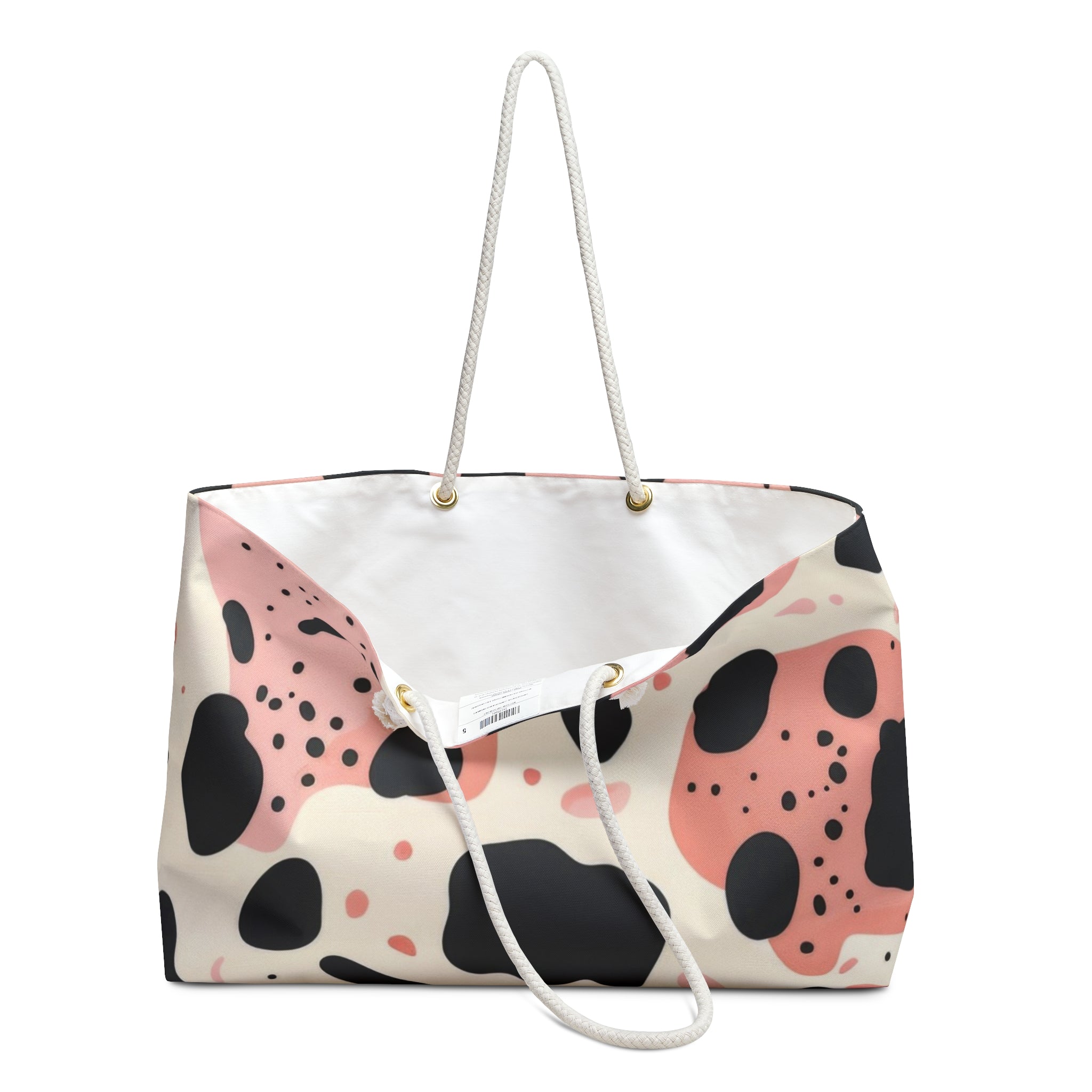 Organic Cow Print Cream and Pink Weekender Bag, Artsulli - Art is Long, Life is Short, Bags, , , , , , , 