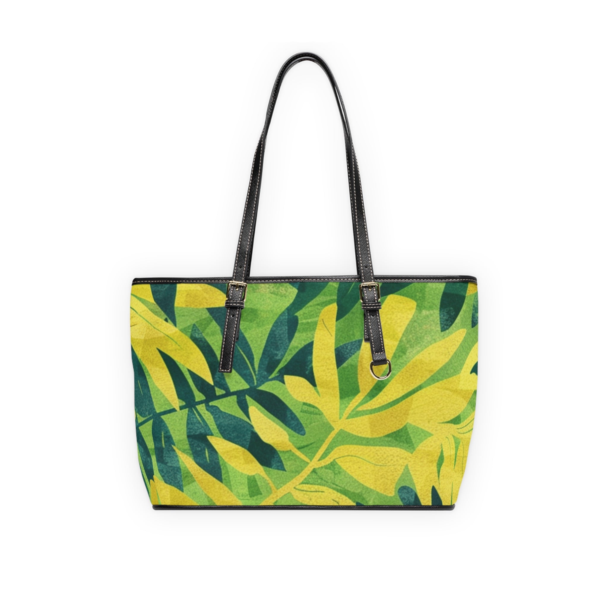 Green Leaf x Yellow Leaf x Tropical x Jungle PU Leather Shoulder Bag, Artsulli - Art is Long, Life is Short, Bags, Size, 16" x 10", Color, Black, , , 49533934997980387752