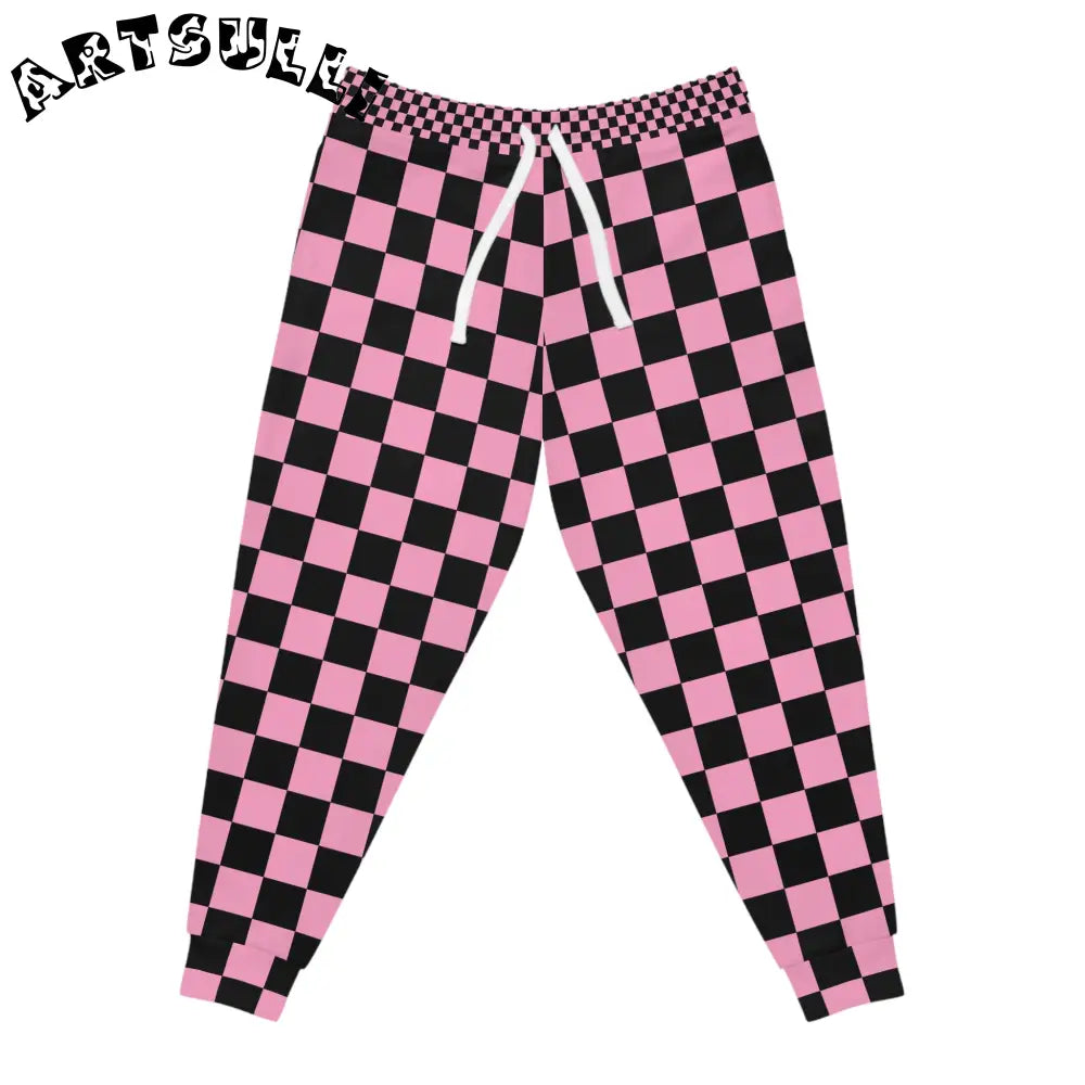 JAKKOUTTHEBXX Checkerboard Black and Pink Athletic Joggers (AOP)