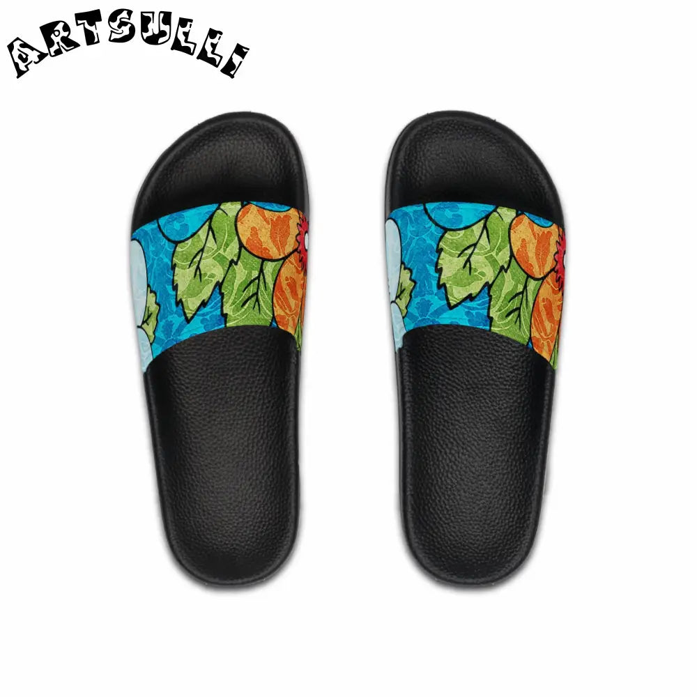 Blue Orange Groovy Men's Slide Sandals, Artsulli - Art is Long, Life is Short, Shoes, Color, Black sole, Size, US 6, , , 17431516329417443302