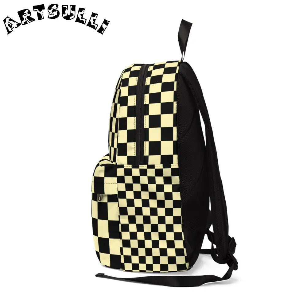 JAKKOUTTHEBXX Checkerboard Black and Yellow Unisex Classic Backpack