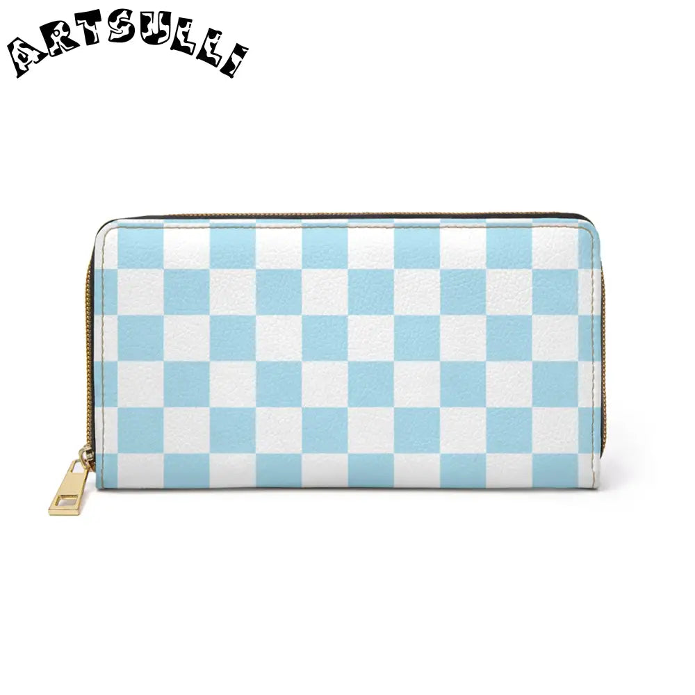 JAKKOUTTHEBXX Checkerboard Sky Blue Zipper Wallet JAKKOUTTHEBXX