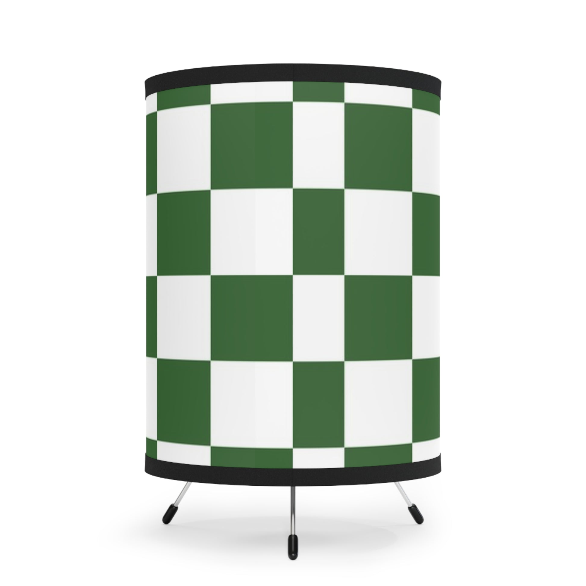 Checkerboard White and Dark Green Tripod Lamp with High-Res Printed Shade, US\CA plug, Artsulli - Art is Long, Life is Short, Home Decor, , , , , , , 