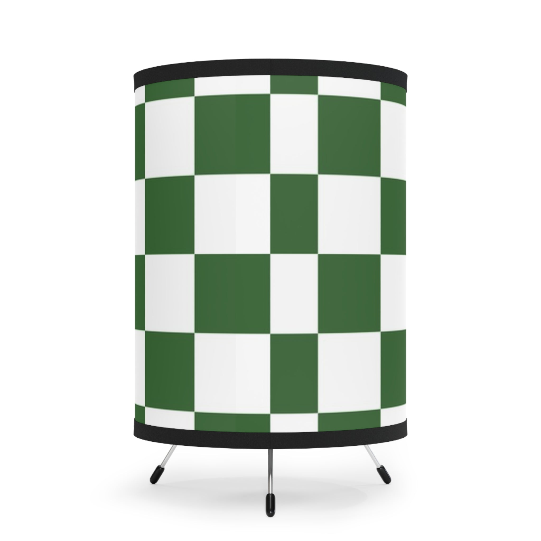 Checkerboard White and Dark Green Tripod Lamp with High-Res Printed Shade, US\CA plug, Artsulli - Art is Long, Life is Short, Home Decor, , , , , , , 