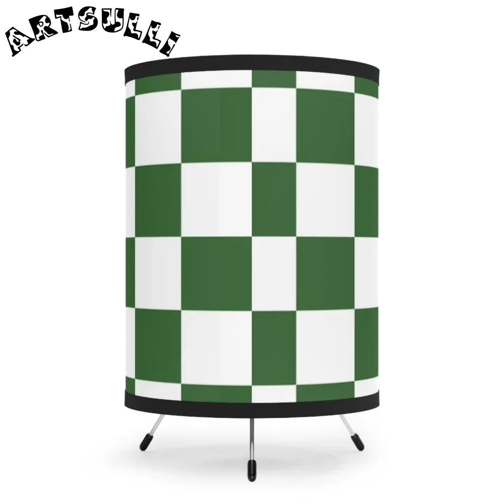 JAKKOUTTHEBXX Checkerboard White and Dark Green Tripod Lamp
