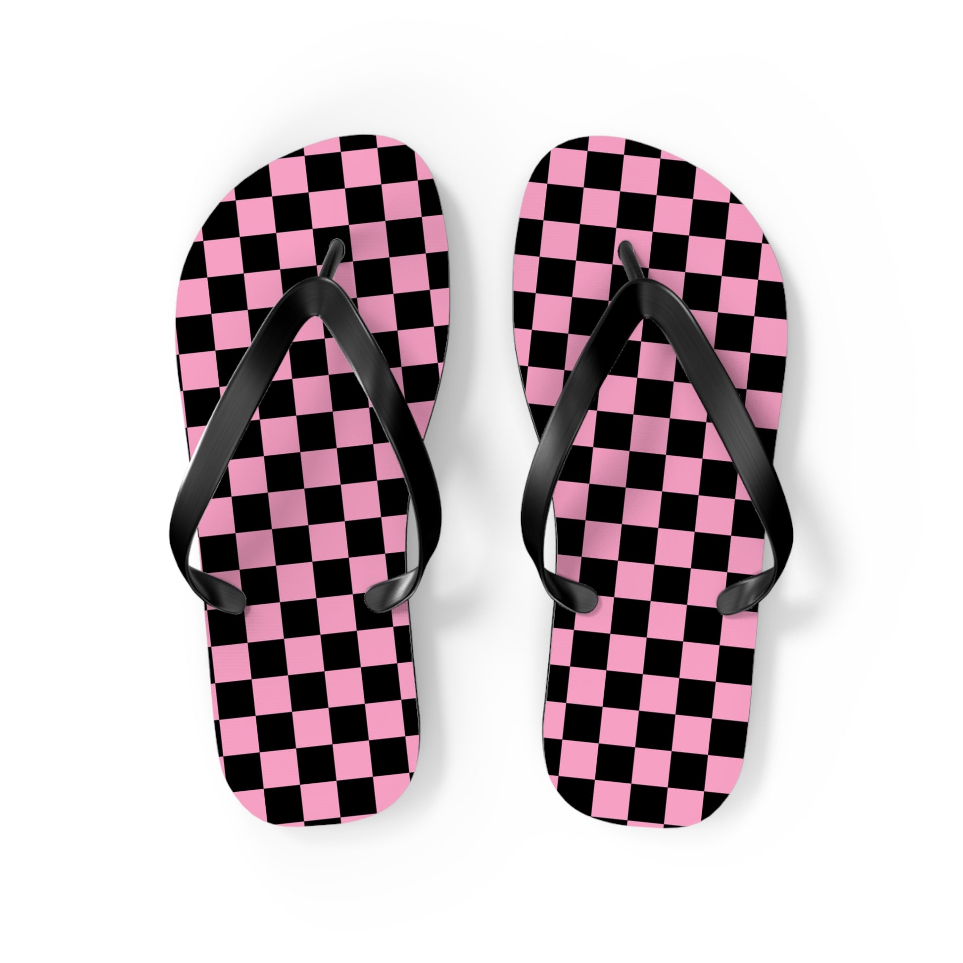 Checkerboard Black and Pink Flip Flops, Artsulli - Art is Long, Life is Short, Shoes, Size, M, Color, Black sole, , , 22222240142644948287