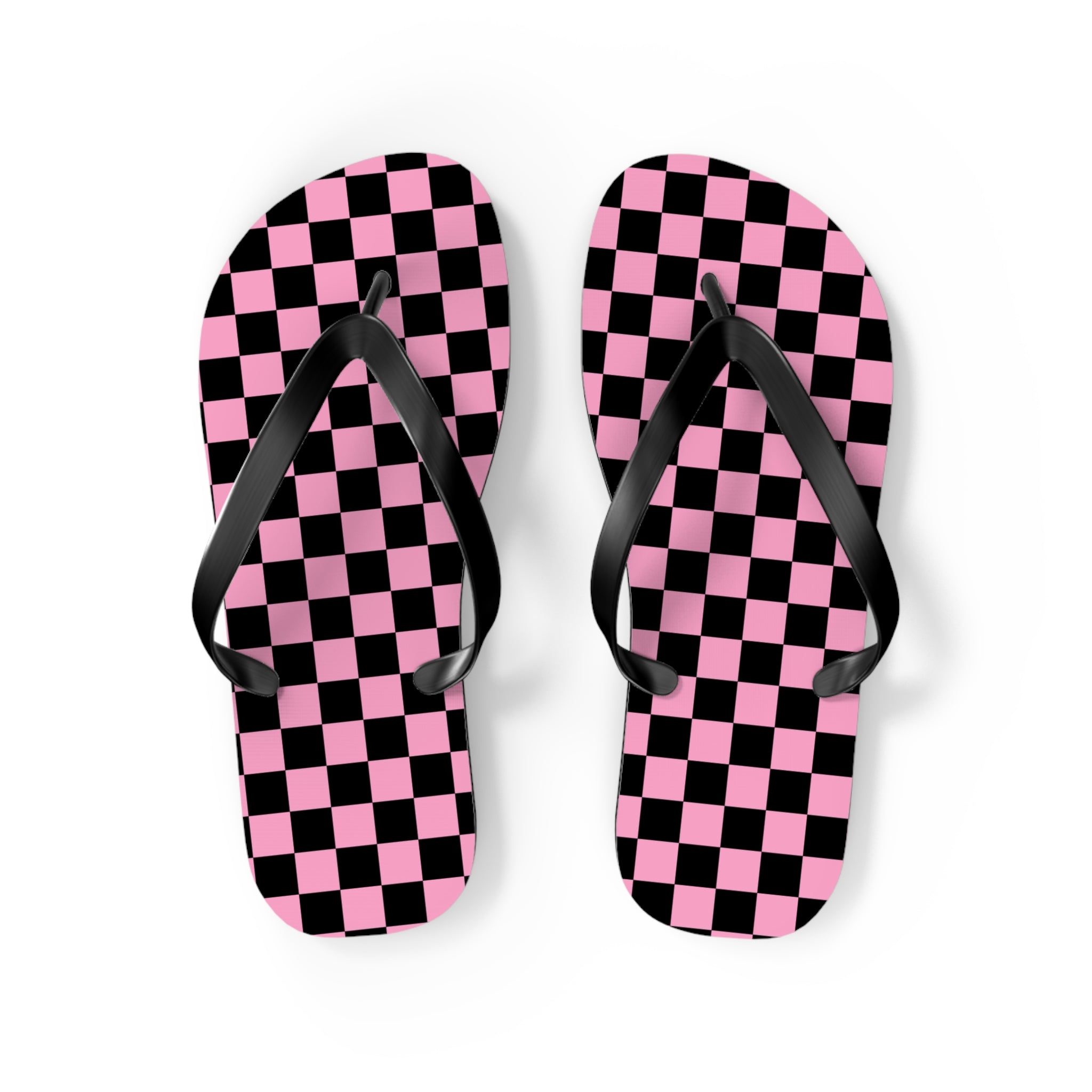 Checkerboard Black and Pink Flip Flops, Artsulli - Art is Long, Life is Short, Shoes, Size, M, Color, Black sole, , , 22222240142644948287