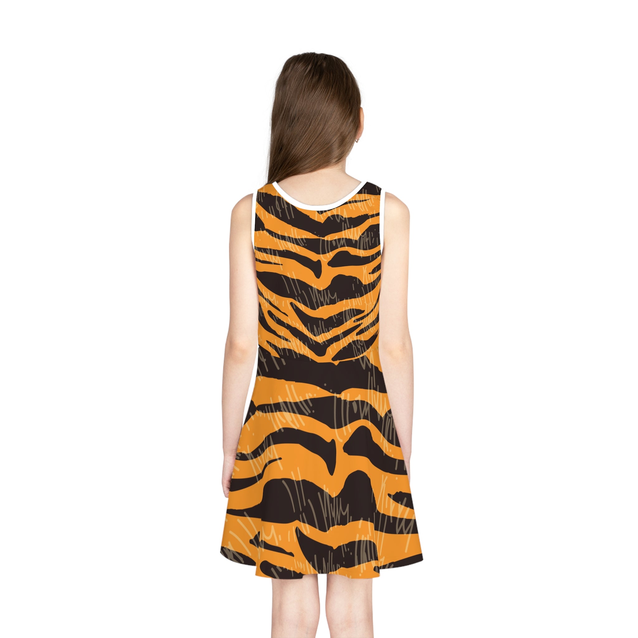 Tiger Scratches Orange & Black Girls' Sleeveless Sundress (AOP), Artsulli - Art is Long, Life is Short, All Over Prints, , , , , , , 