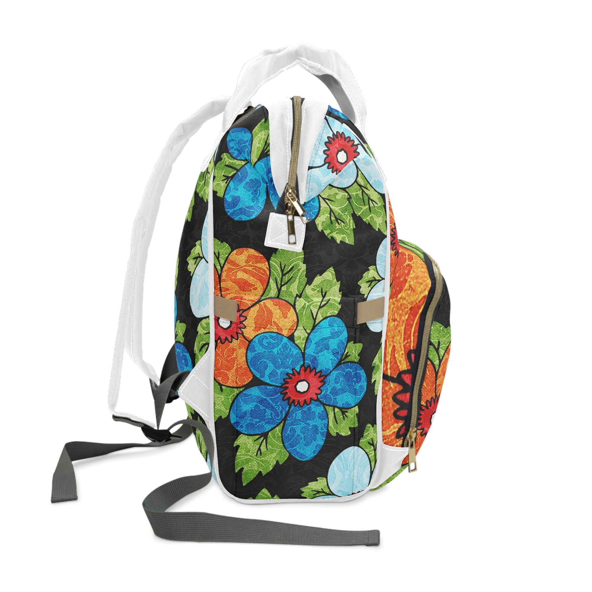 Groovy Black Floral Kl Multifunctional Diaper Backpack, Artsulli - Art is Long, Life is Short, Bags, , , , , , , 
