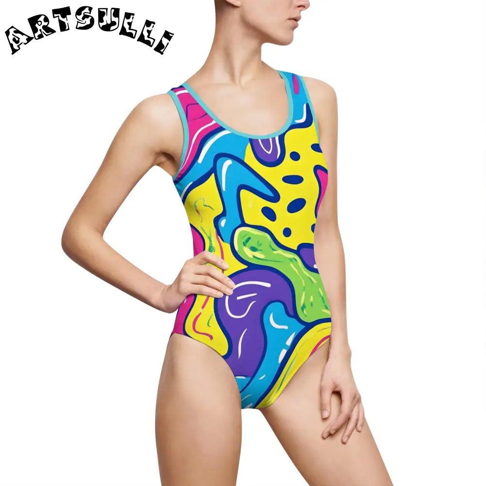 90s Trippy Slime Women's Classic One-Piece Swimsuit (AOP), Artsulli - Art is Long, Life is Short, All Over Prints, Size, XS, Color, Ocean, , , 30853136586484924908
