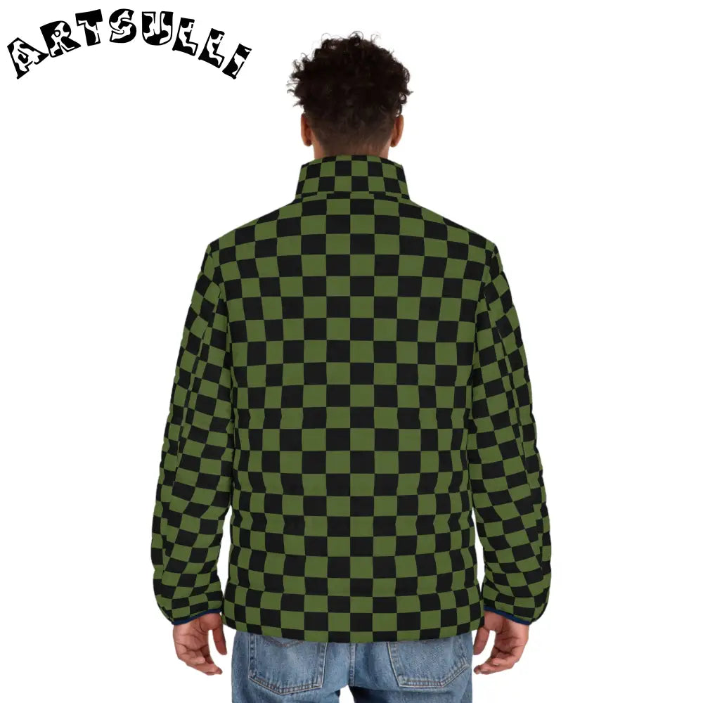 JAKKOUTTHEBXX Checkerboard Olive Green and Black Men’s Puffer Jacket