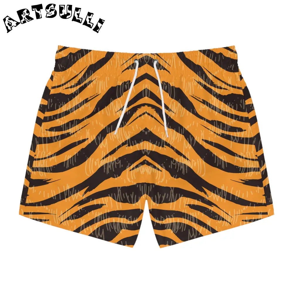 JAKKOUTTHEBXX Tiger Scratches Orange and Black Swim Trunks (AOP)