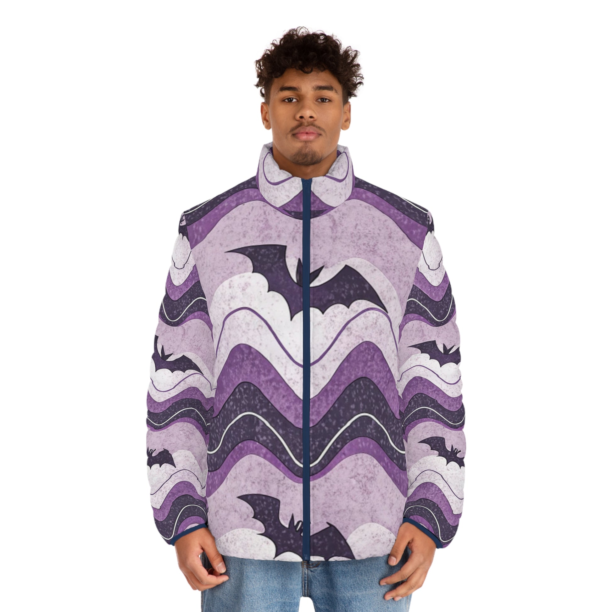 Bat Wave Men's Puffer Jacket (AOP), Artsulli - Art is Long, Life is Short, All Over Prints, , , , , , , 