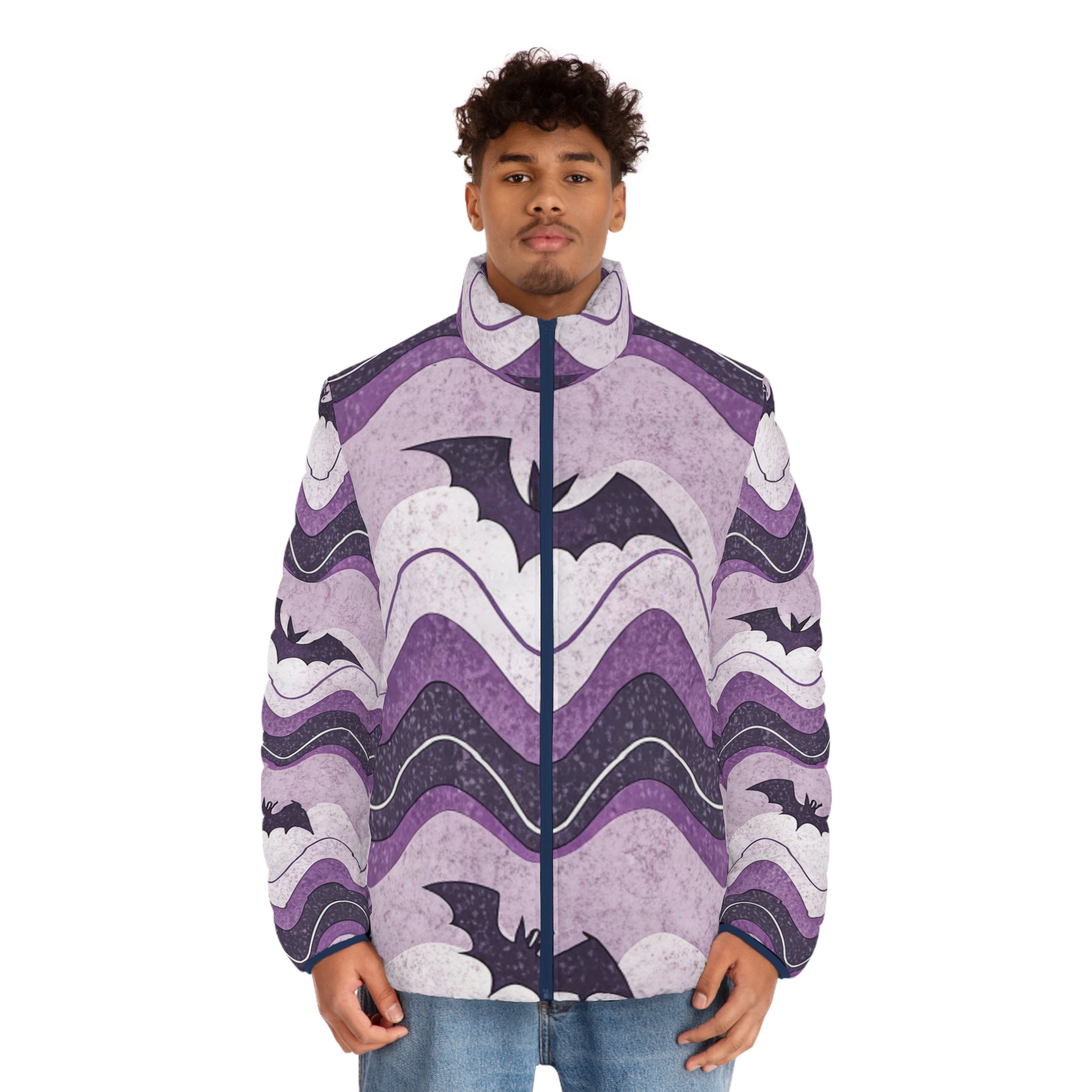 Bat Wave Men's Puffer Jacket (AOP), Artsulli - Art is Long, Life is Short, All Over Prints, , , , , , , 
