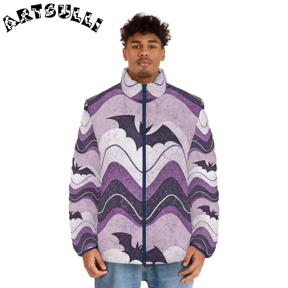 JAKKOUTTHEBXX Bat Wave Men’s Puffer Jacket (AOP) JAKKOUTTHEBXX