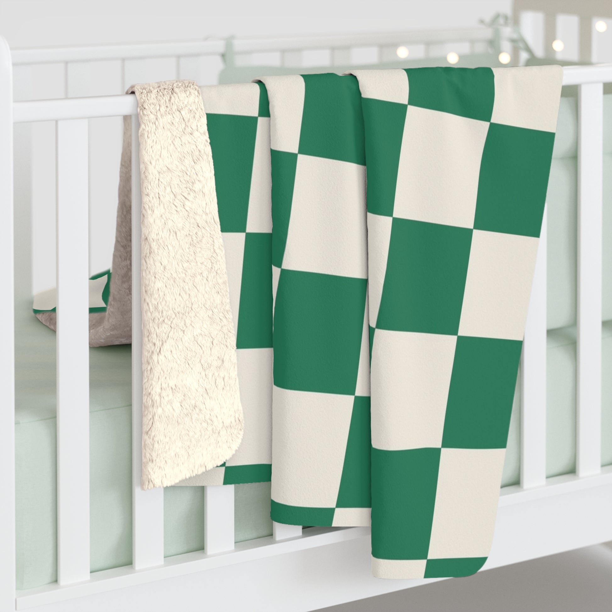 Checkerboard II Dark Green Sherpa Fleece Blanket, Artsulli - Art is Long, Life is Short, Home Decor, , , , , , , 