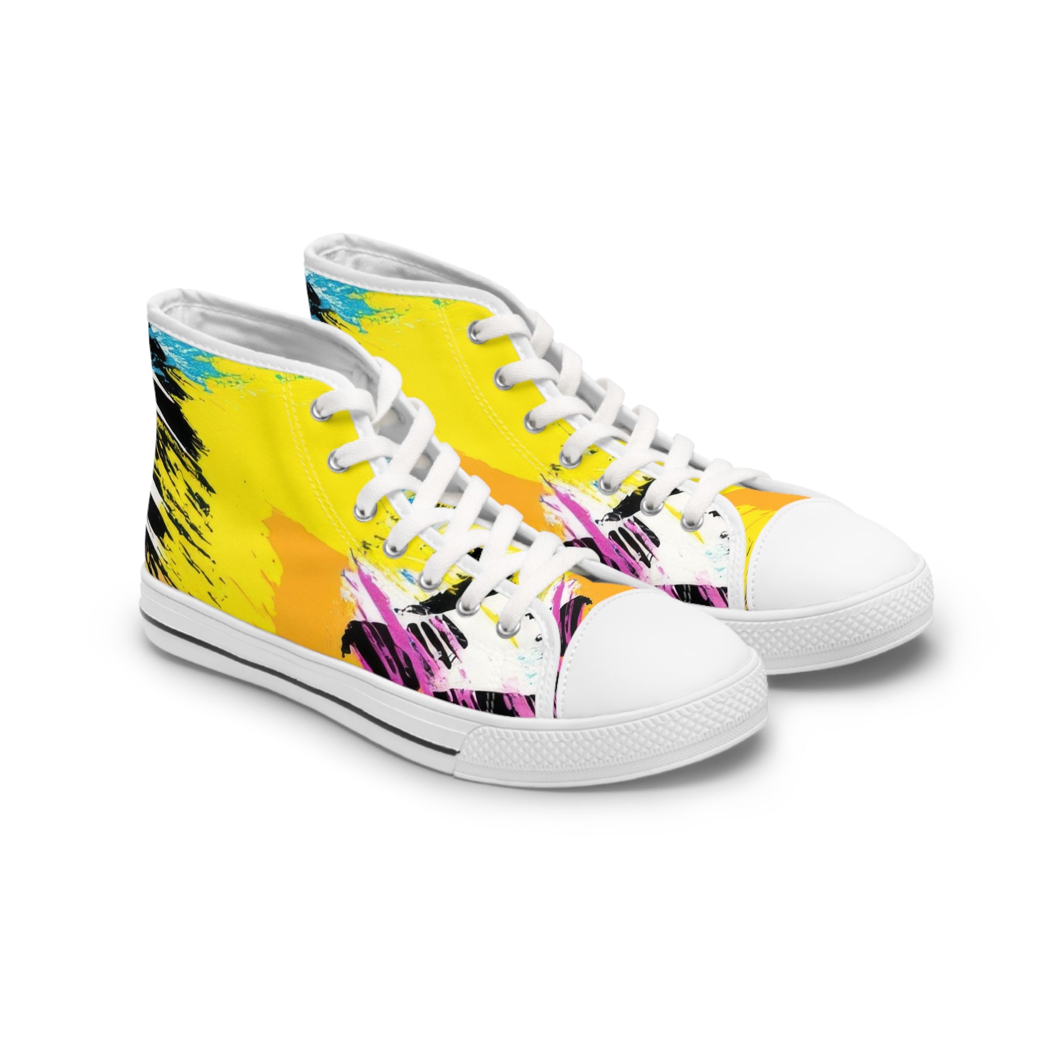 Zebra Stripes x Leopard Print x Paint Splatter Multi-Color Women's High Top Sneakers, Artsulli - Art is Long, Life is Short, Shoes, Size, US 5.5, Color, White sole, , , 17960847942454