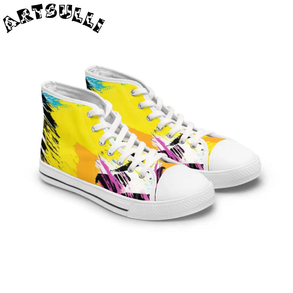 Zebra Stripes x Leopard Print x Paint Splatter Multi-Color Women's High Top Sneakers, Artsulli - Art is Long, Life is Short, Shoes, Size, US 5.5, Color, White sole, , , 17960847942454