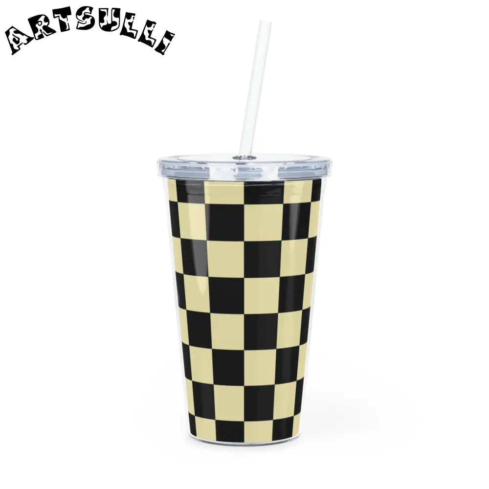 JAKKOUTTHEBXX Checkerboard Black and Yellow Plastic Tumbler