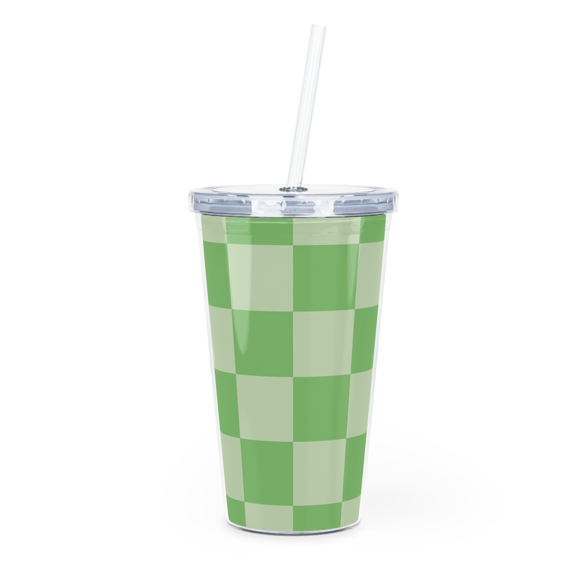 Checkerboard Green Plastic Tumbler with Straw, Artsulli - Art is Long, Life is Short, Mug, Size, 20oz, Color, Transparent, , , 17720763291125780040