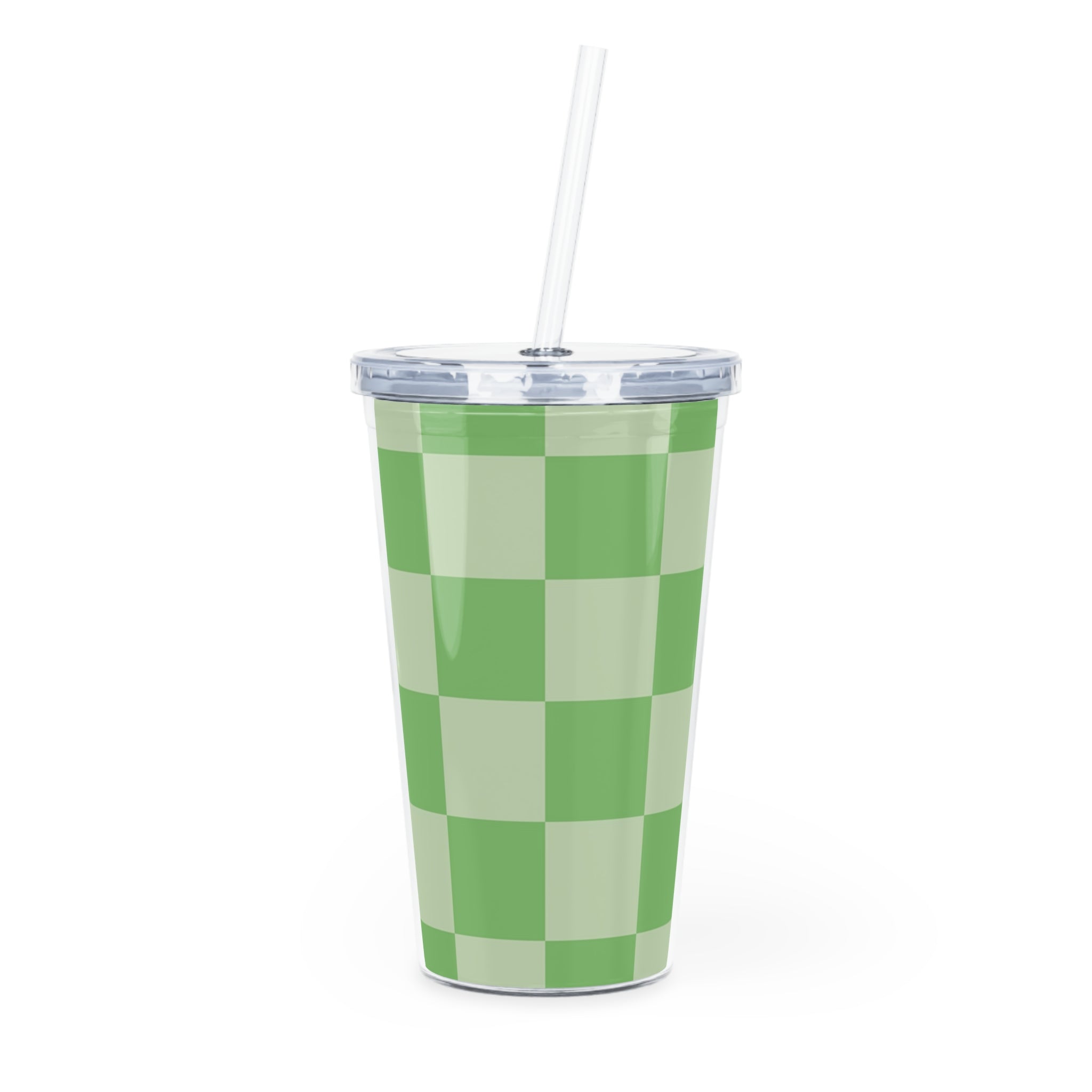 Checkerboard Green Plastic Tumbler with Straw, Artsulli - Art is Long, Life is Short, Mug, Size, 20oz, Color, Transparent, , , 17720763291125780040