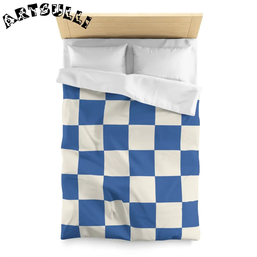 JAKKOUTTHEBXX Checkerboard Blue Microfiber Duvet Cover JAKKOUTTHEBXX