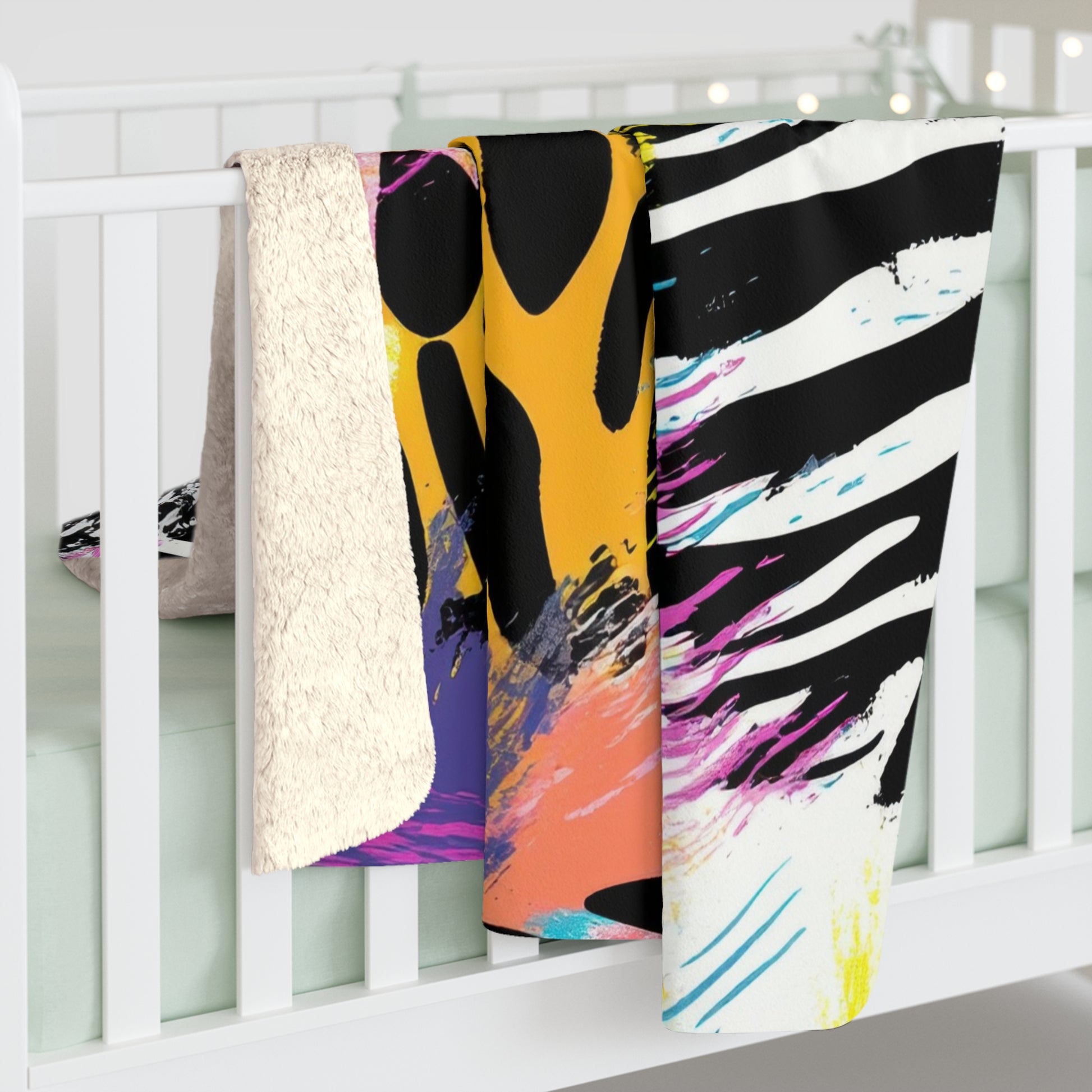 Zebra Stripes x Leapord Print x Paint Splatter Multi-Color II Sherpa Fleece Blanket, Artsulli - Art is Long, Life is Short, Home Decor, , , , , , , 