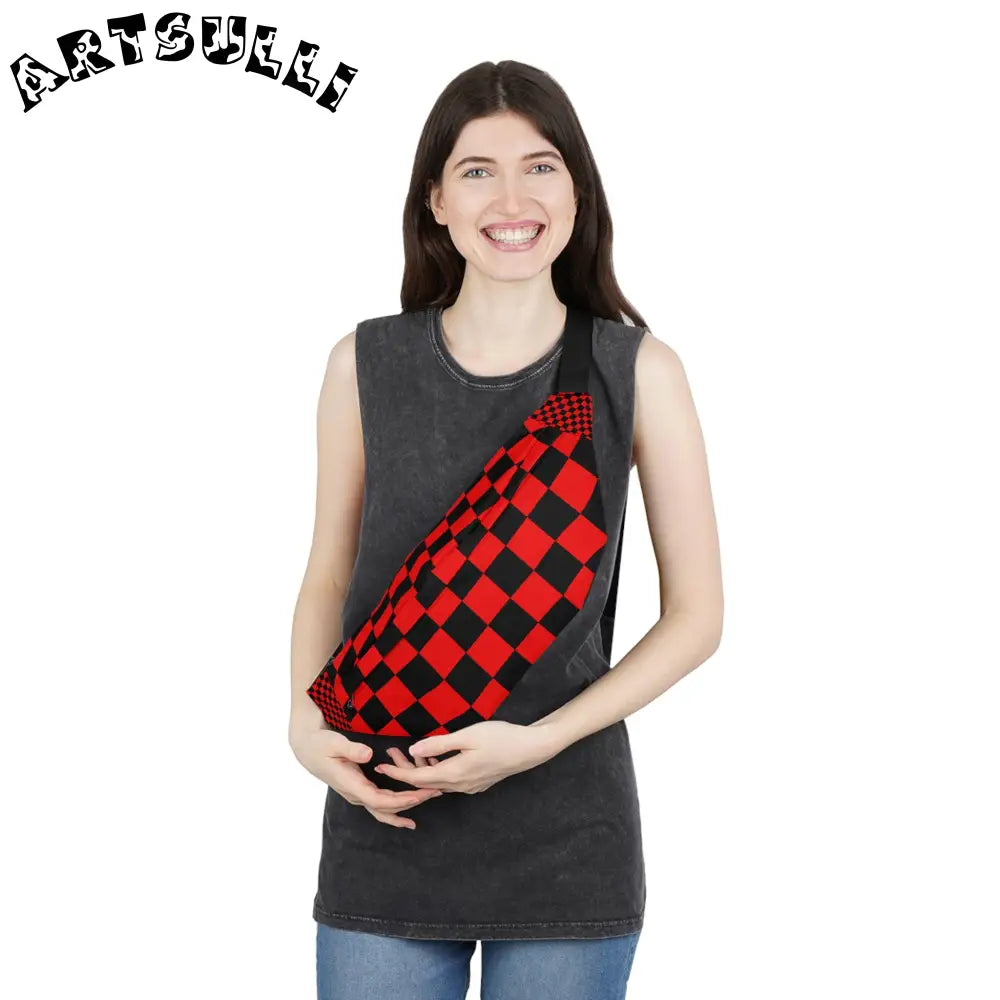 JAKKOUTTHEBXX Checkerboard Red and Black Large Fanny Pack