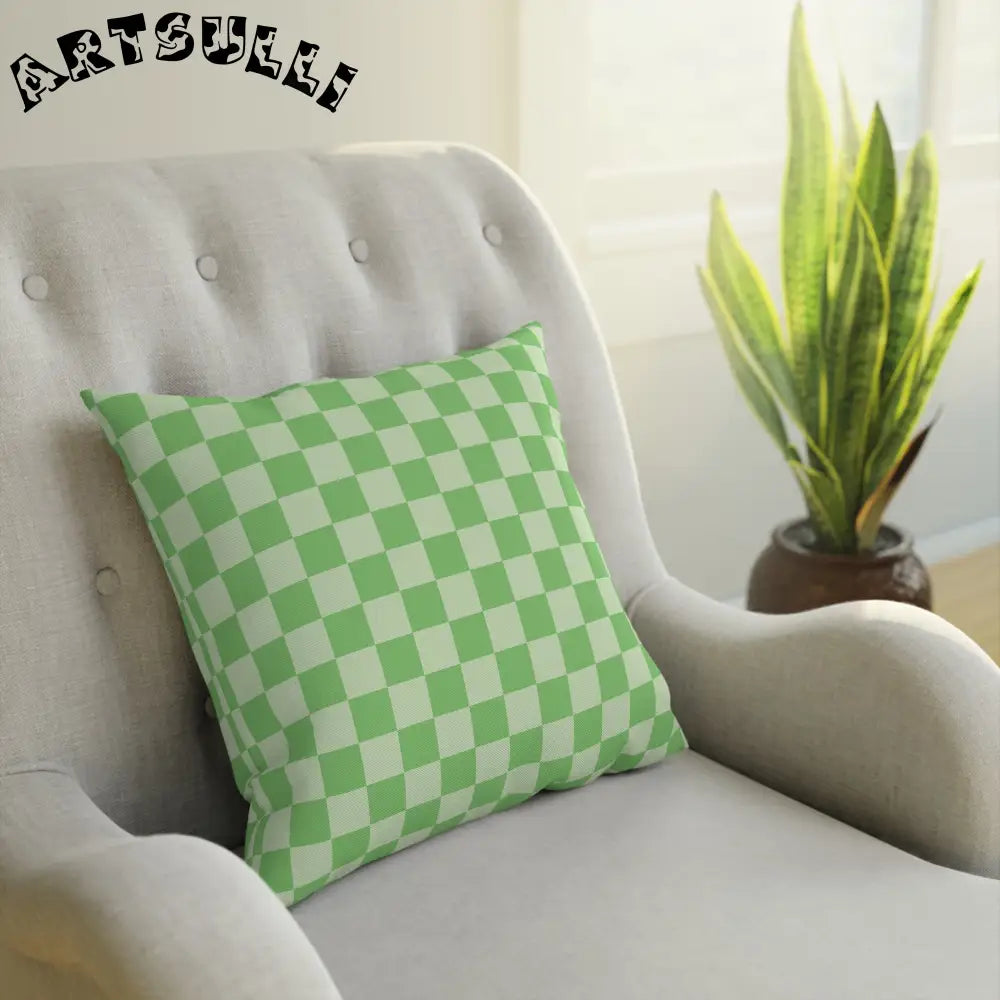 JAKKOUTTHEBXX Checkerboard Green Cushion JAKKOUTTHEBXX Artsulli