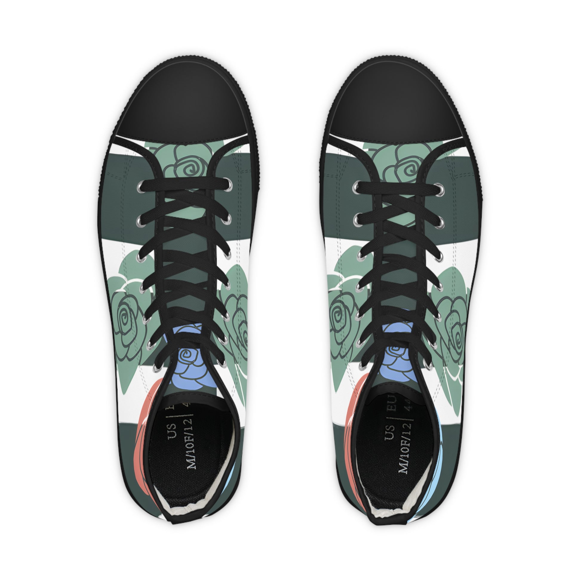 Stripes x Roses Black and White Men's High Top Sneakers, Artsulli - Art is Long, Life is Short, Shoes, , , , , , , 