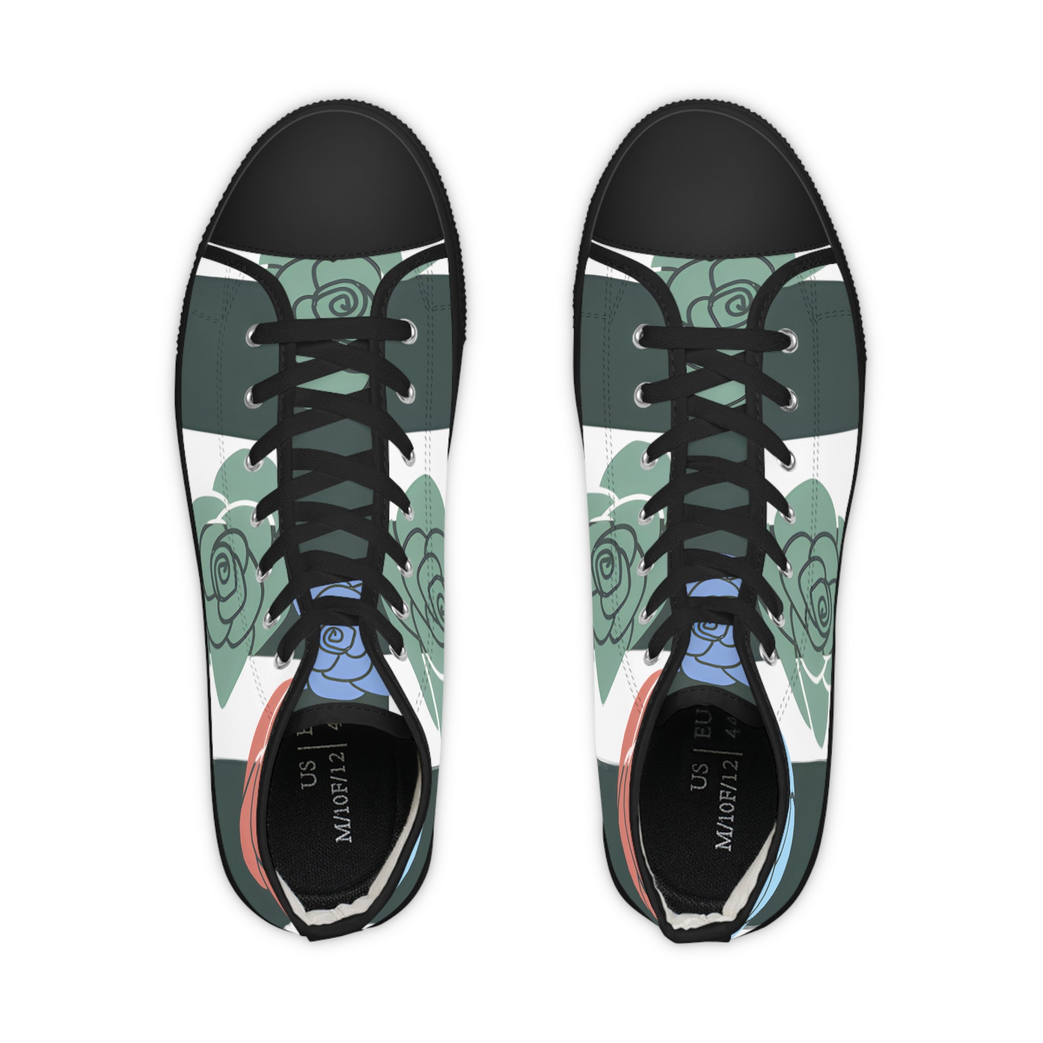 Stripes x Roses Black and White Men's High Top Sneakers, Artsulli - Art is Long, Life is Short, Shoes, , , , , , , 