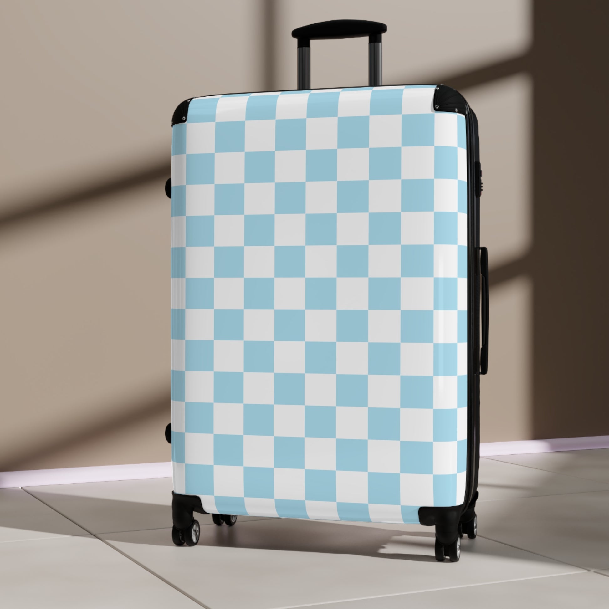 Checkerboard Sky Blue Suitcase, Artsulli - Art is Long, Life is Short, Bags, , , , , , , 