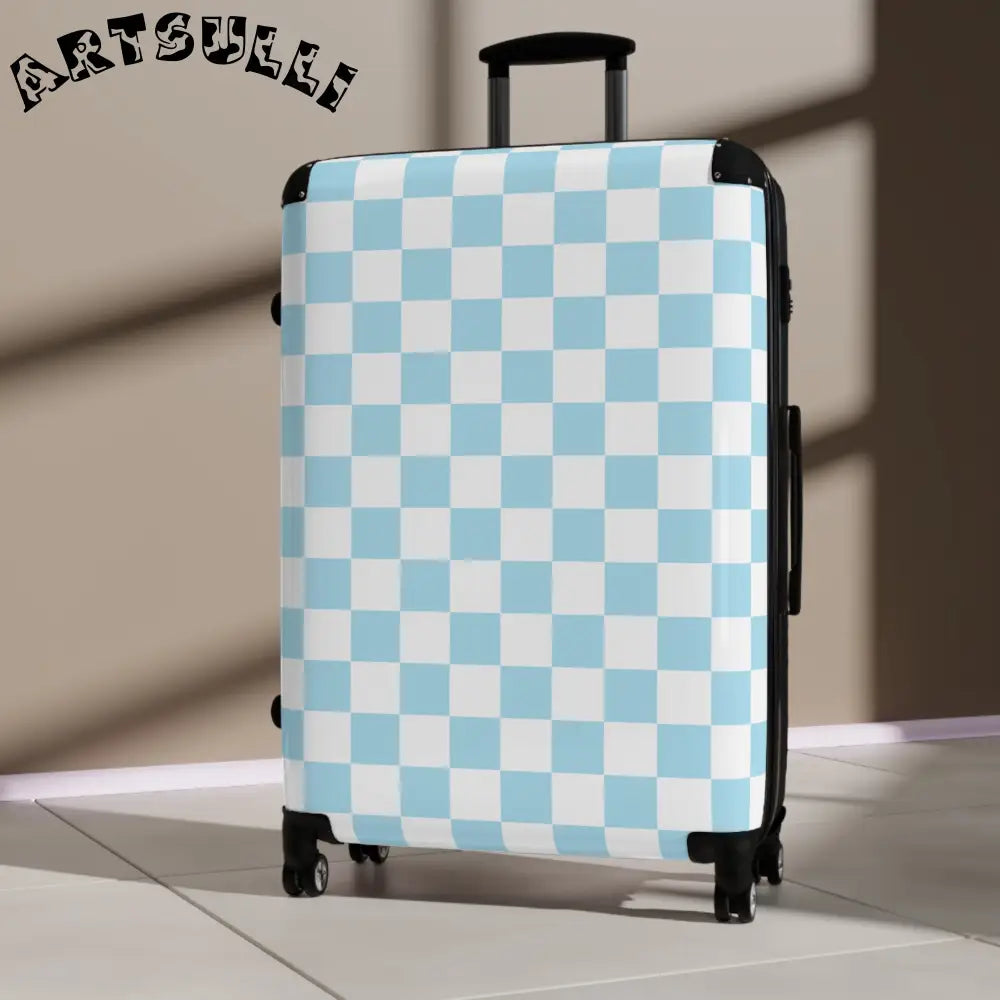 JAKKOUTTHEBXX Checkerboard Sky Blue Suitcase JAKKOUTTHEBXX Artsulli
