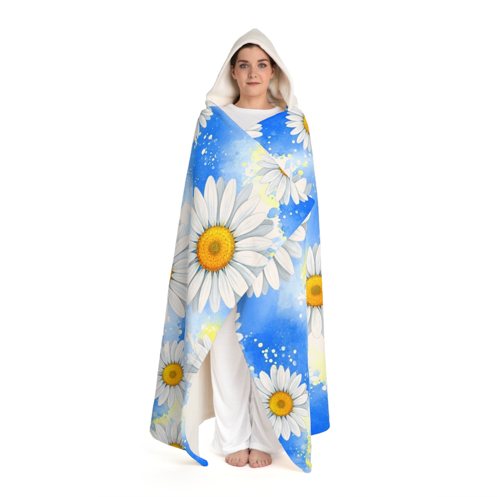 Daisies Hooded Sherpa Fleece Blanket, Artsulli - Art is Long, Life is Short, All Over Prints, , , , , , , 