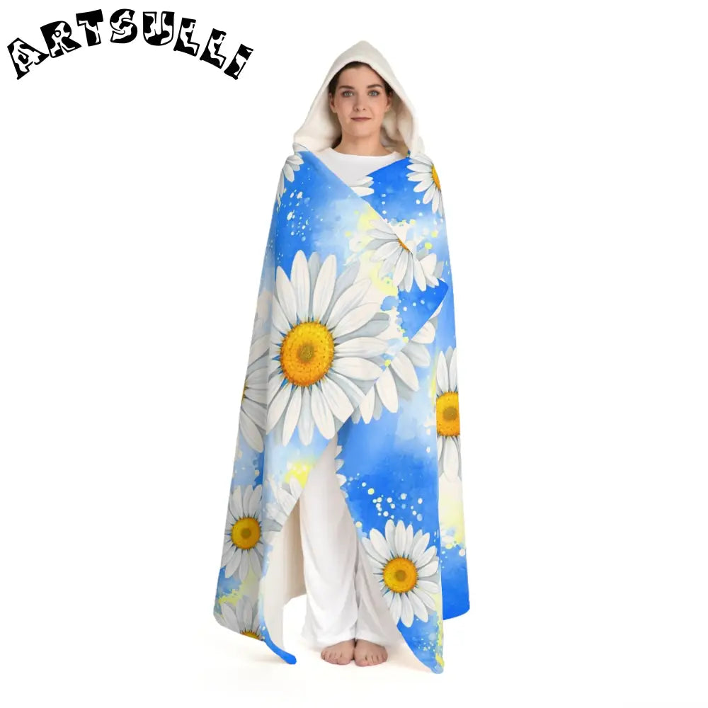 JAKKOUTTHEBXX Daisies Hooded Sherpa Fleece Blanket JAKKOUTTHEBXX
