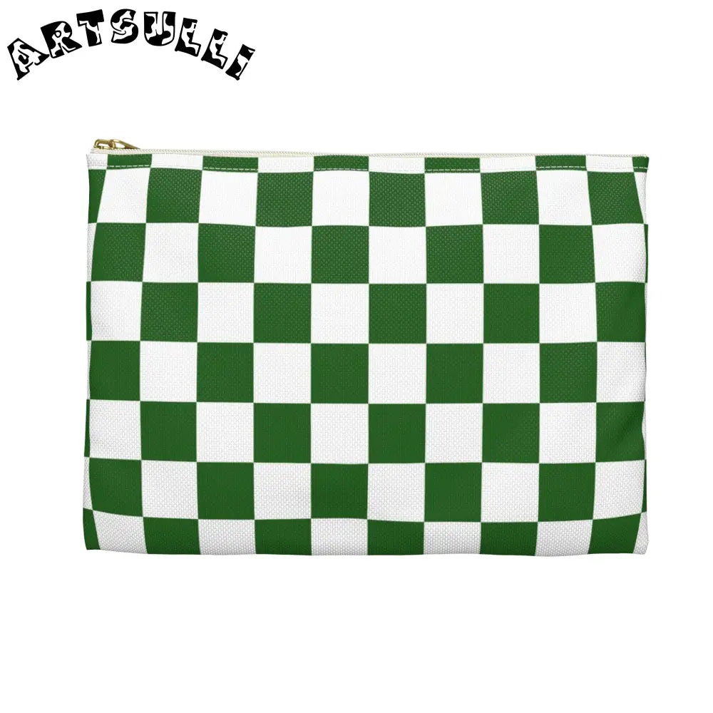 JAKKOUTTHEBXX Checkerboard White and Dark Green Accessory Pouch