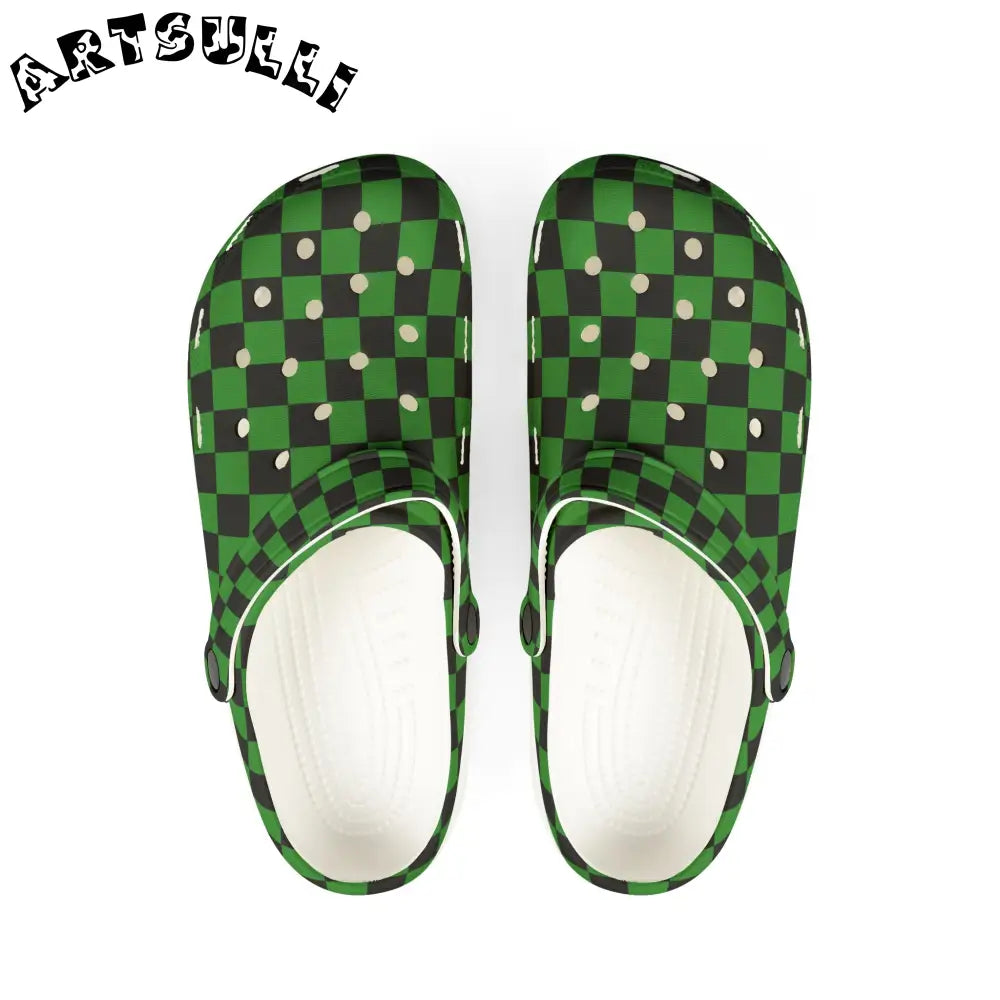 JAKKOUTTHEBXX Checkerboard Green and Black EVA Foam Rubber Shoes