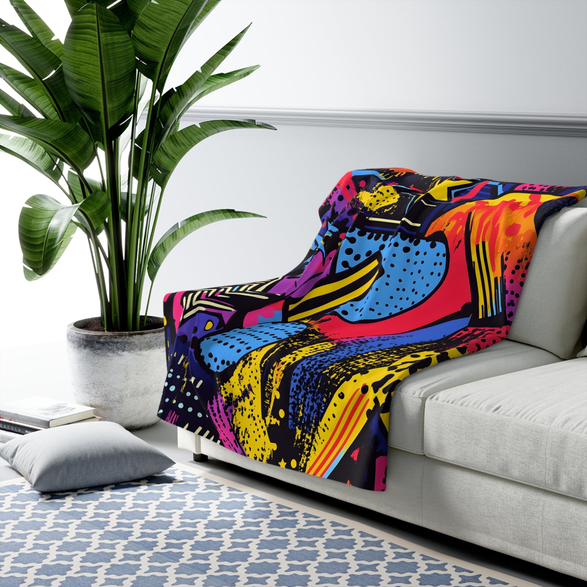 Retro Riot 80s Graffiti Stars Sherpa Fleece Blanket, Artsulli - Art is Long, Life is Short, Home Decor, , , , , , , 