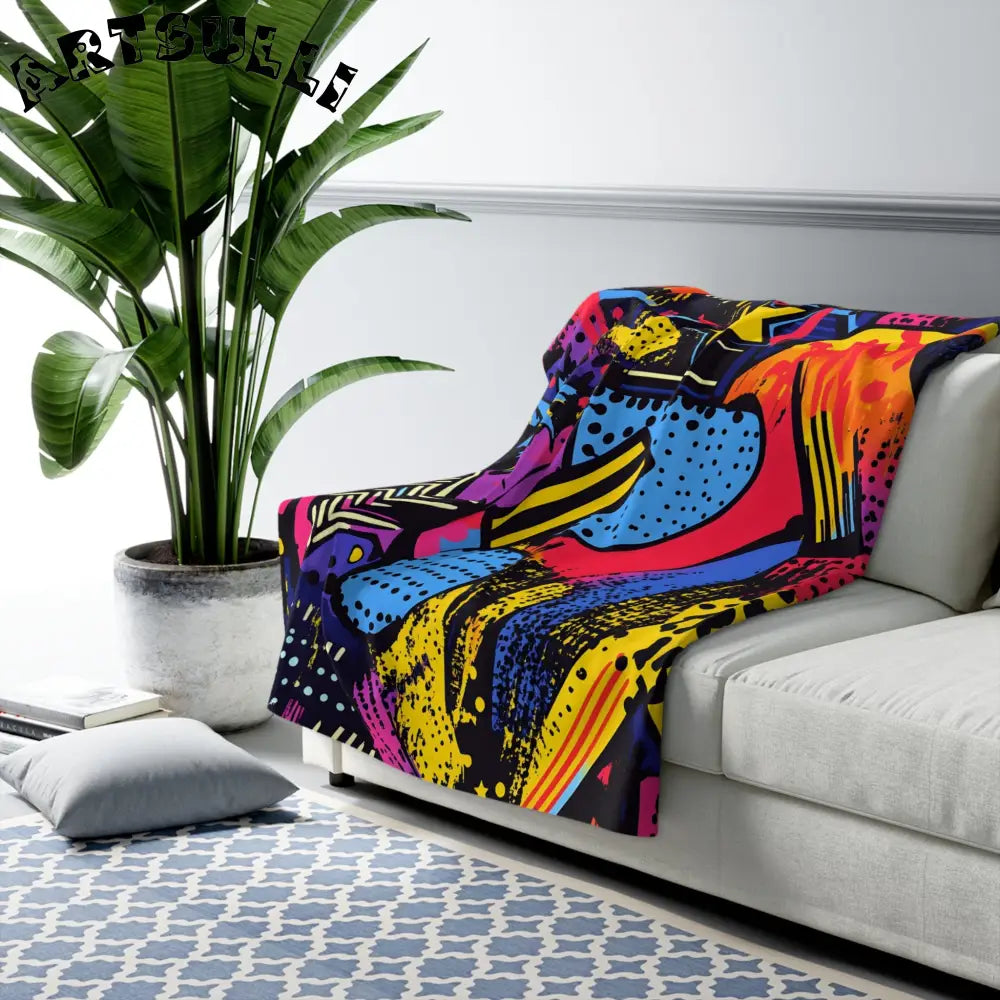 JAKKOUTTHEBXX Retro Riot 80s Graffiti Stars Sherpa Fleece Blanket