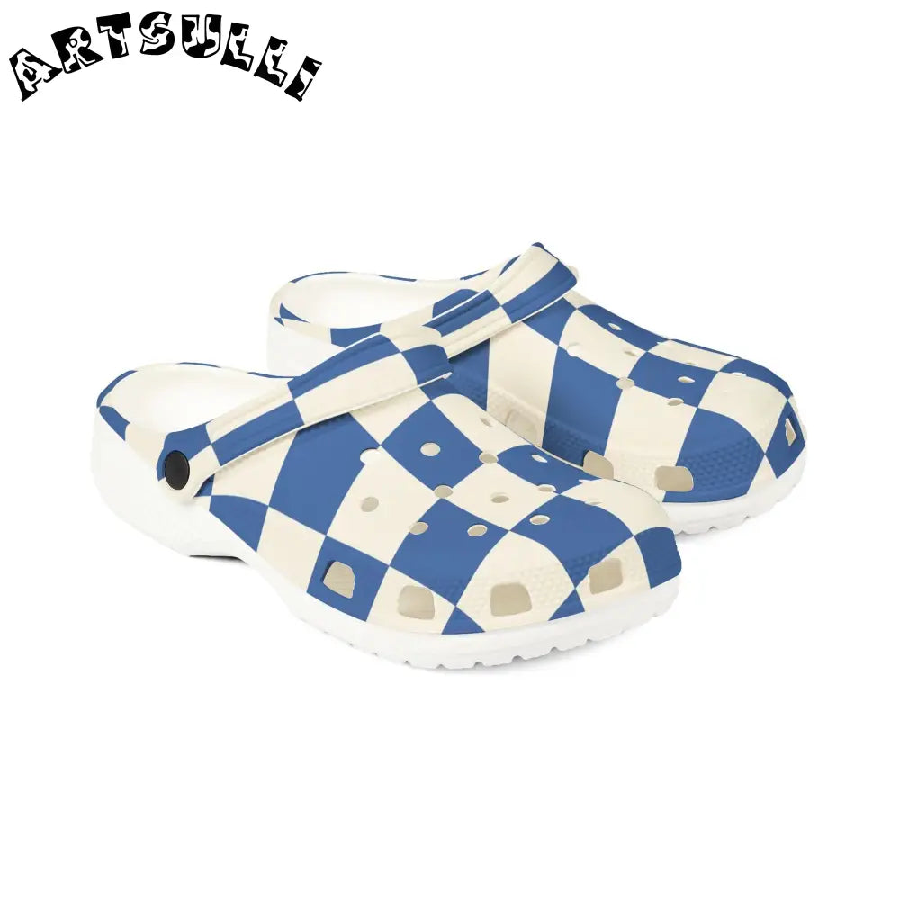 JAKKOUTTHEBXX Checkerboard Blue EVA Foam Rubber Shoes (AOP)